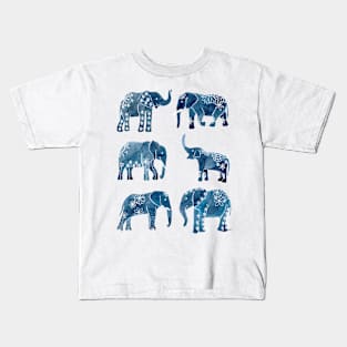 Floral Elephants - Blue Kids T-Shirt